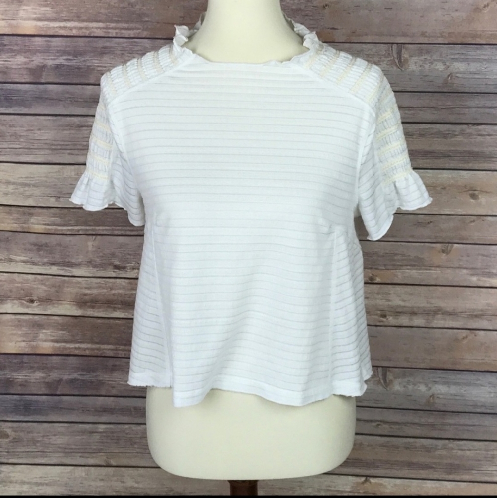 Free People sweetie crop top ruffle neck in ivory - Picture 3 of 7